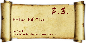 Pricz Béla névjegykártya